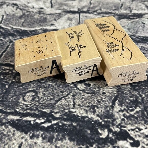 Great Impressions Rubber Stamp tree grass snowflake C214 D140 F115 - Picture 3 of 7